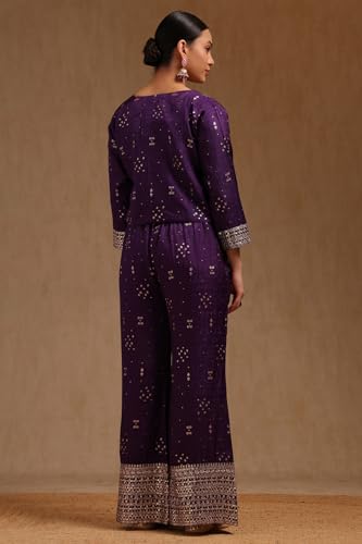 Soch Womens Purple Brocade Ethnic Motifs Co-Ord Set With Sequins