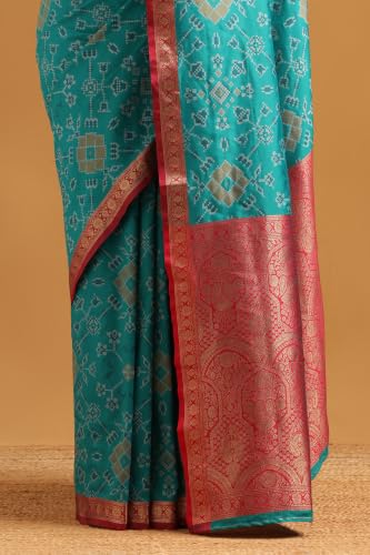 Soch Womens Teal Silk Ethnic Motifs Zari Woven Saree