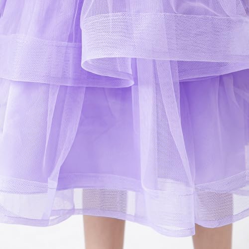 Hopscotch Girls Lavender Short Sleeves Floral Applique Tiered Dress for Age (5-6 Years)