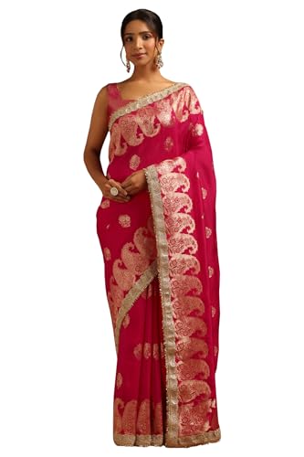 Soch Womens Fuchsia Dola Silk Zari Woven Saree