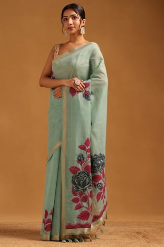 Soch Womens Powder Blue Chanderi Woven Design Saree
