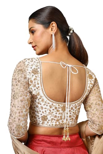 Soch Womens Cream Net Embroidered Blouse with Sequins