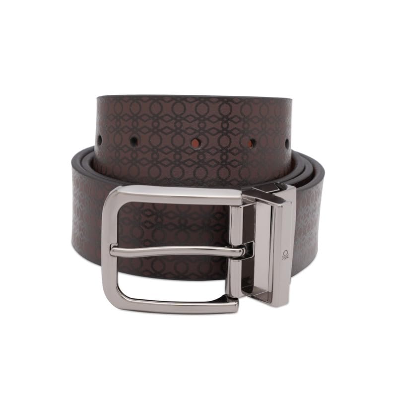 United Colors of Benetton Men's Reversible Leather Belt Elkin | Color - Chocolate+Tan | XL 110Cm | Formal & Casual | Ideal For Gifting