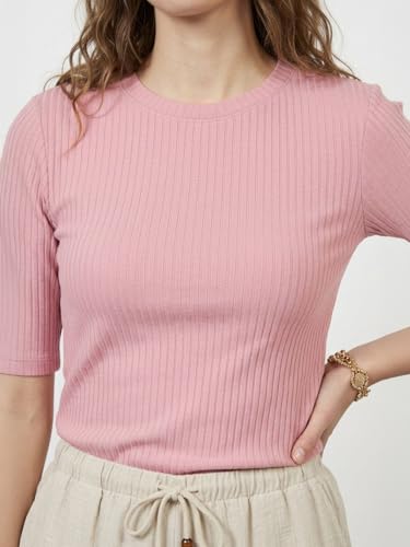 Max Women Ribbed Top (Pink_XXL)