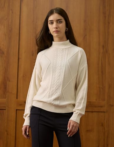 U.S. POLO ASSN. Women Cable Knit Turtle Neck Sweater (UWAW25SWE176_Off White_M)