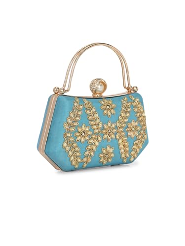 TOOBA Women's Light Blue Handicraft Beautiful Bling Box Clutch Bag for Wedding, Banquet, Gift Family, & Friends