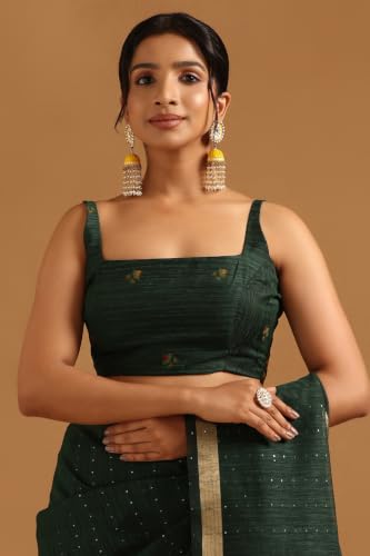 Soch Womens Green Tissue Woven Design Saree With Sequin
