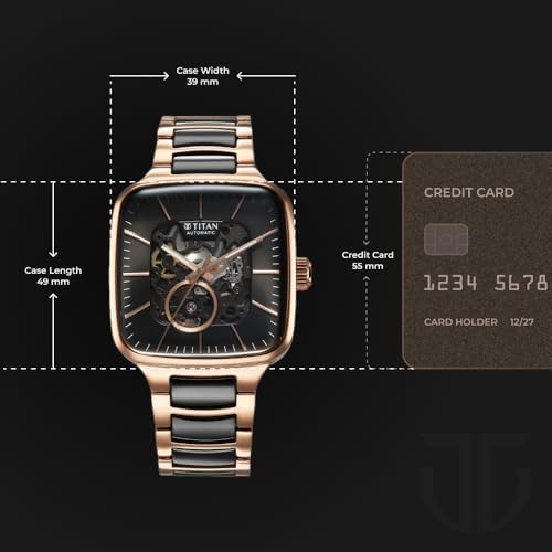 Titan Ceramic Fusion Skeleton Automatic Rich Black Dial Steel & Ceramic Strap Watch for Men_90175KD03