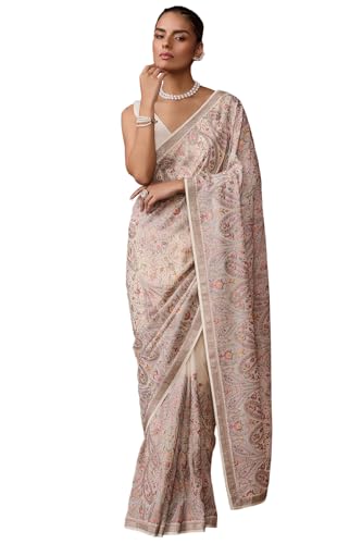 Soch Womens Cream Georgette Embroidered Saree