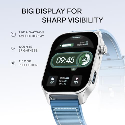 boAt New Launch Ultima Vogue 2, India's First AMOLED Type-C Smartwatch, 1.96" Display, 1000 nits Brightness, Metal Body w/Premium Straps, 10-Days Battery Life, Smartwatch for Men & Women (Deep Blue)