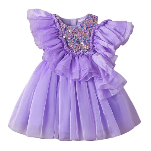 Hopscotch Girls Lilac Short Sleeves Sequined Ruffle Party Dress for Age (4-5 Years)