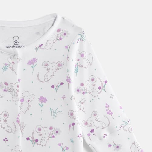 Mothercare Baby-Girls Printed Full Sleeves Sleepsuit - Whilte/Pink