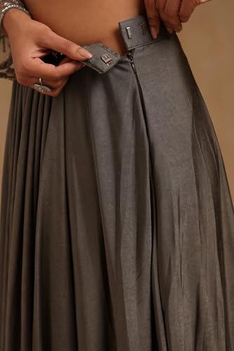 Soch Womens Olive Spandex Solid Ready to Wear Saree With Beads And Stones