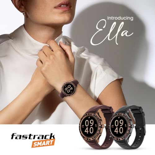 Fastrack Ella Smart Watch for Women with 1.2" inch AMOLED Display,Patterned Bezel,AI Watchface & AI Chat,Functional Crown,24/7 Health Suite,BT Calling,SpO2,HRM,IP68, Multiple Menu Styles- Black