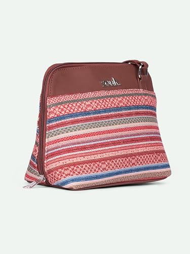 ZOUK Assam Tapestry Stripes Printed Vegan Leather Out Of Office Sling Bag With Adjustable Strap For Women's Girls