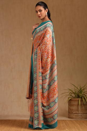 Soch Womens Orange Pashmina Floral Print Saree