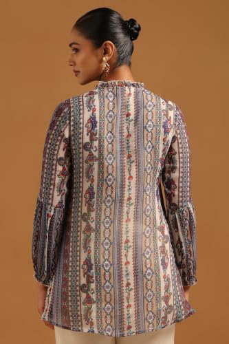 Soch Womens Blue Chiffon Botanical Tunic