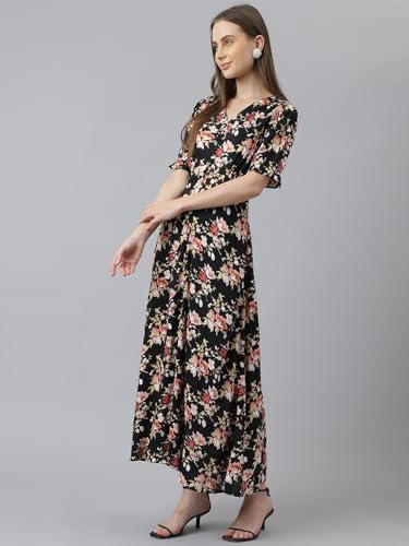 Latin Quarters Women Black Printed Half Sleeve Casual Dress_L