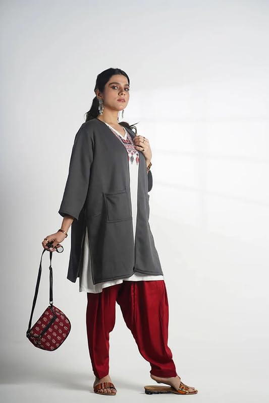 LetsDressUp Longline Shrug for Women | XS to 8XL | Plus Size | Woolen Grey Shrug