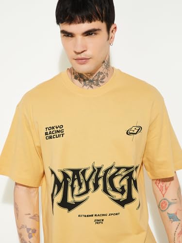Max URB_N Men Printed Oversized T-Shirt(Yellow_XS)
