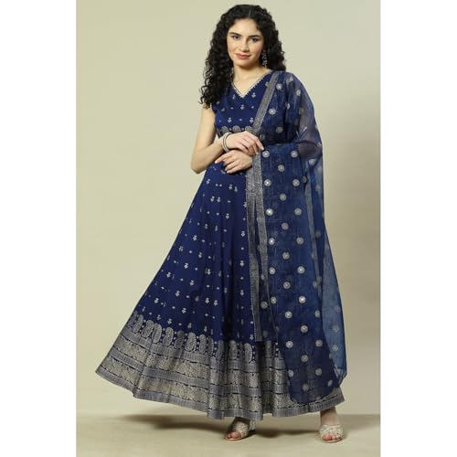 Rangriti Women Indigo Cotton Blend Woven Straight Lehenga Choli Set_36