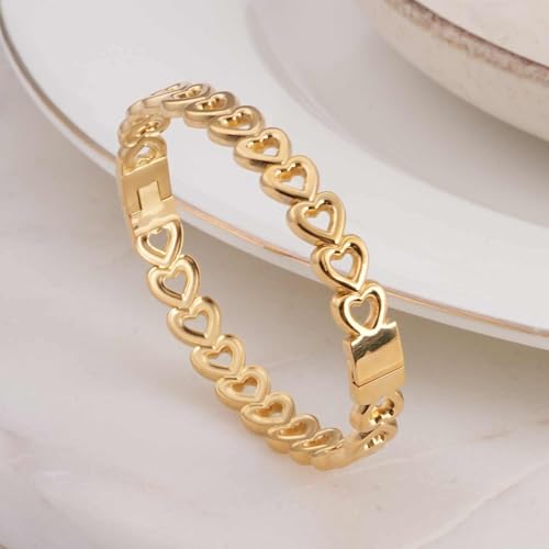 PALMONAS Gold Heart Bangle Bracelet for Women - Gift for Women & Girls, Women's Jewellery | Waterproof & Anti-Tarnish Bracelets