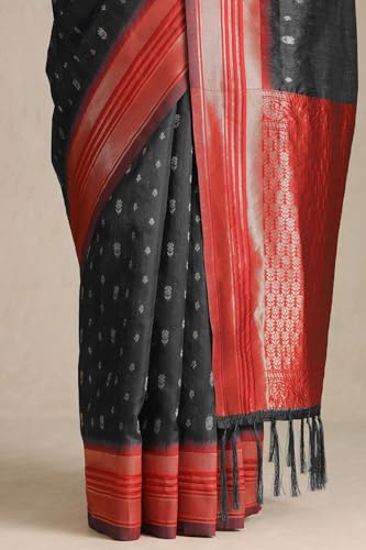 Soch Women's Black Tussar Woven Design Saree With Zari