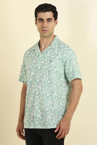 Allen Solly Men Green Print Half Sleeves Casual Shirts
