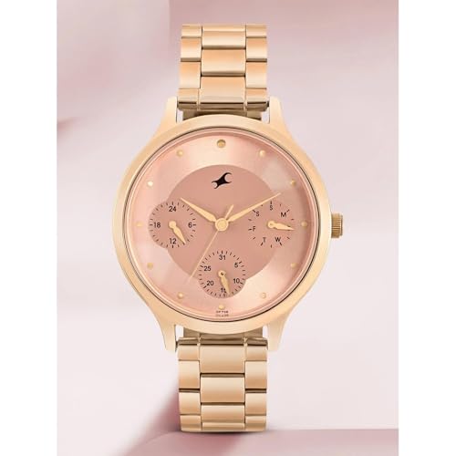 Fastrack Plain 3 Hands Green Dial Rose Gold Plating Stainless Steel Women's Watch - NT6285WM03