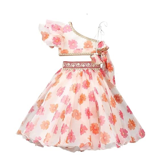 Tejam kids girls Traditional Indian Kids Outfit - Georgette Silk Multicolour Colors Girls Lehenga Choli Festive Fashion for Every Princess (3-4 Years, white)