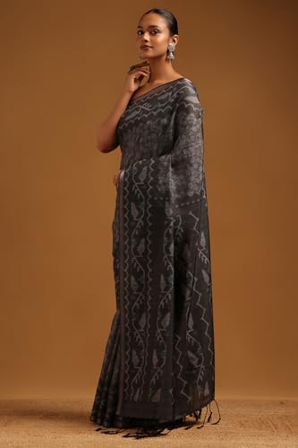 Soch Womens Black Tussar Botanical Saree