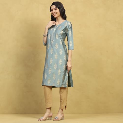 Rangriti Women Green Viscose Blend Printed Straight Kurta_38
