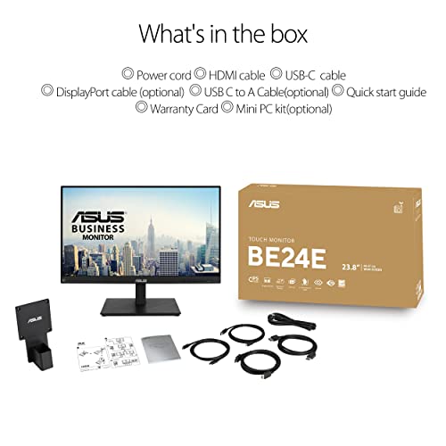 ASUS 24" 1080P Multi-Touch Monitor (BE24ECSBT) - Full HD, IPS, 10-Point Touch, IPS, Eye Care, USB-C with Power Delivery, HDMI, DisplayPort Daisy Chain, Height Adjustable, VESA Wall Mountable, Black