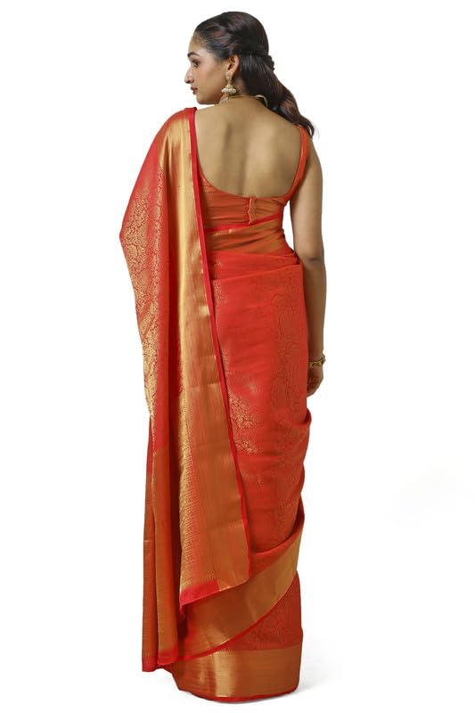 Soch Womens Orange Tussar Zari Woven Saree