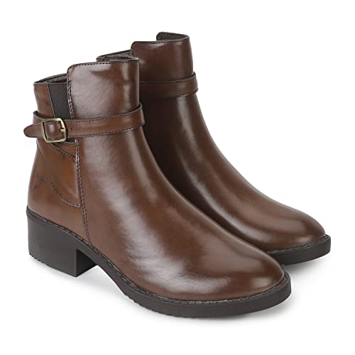 YOHO Brown Boot For Women Stylish and Comfortable | Mid AnkleBoot and Anti Skid Sole |Trendy, Zipper Casual Boots for Womens, Outdoor and Holiday Outings| Size-6