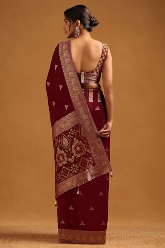 Soch Womens Wine Dola Silk Woven Design Saree