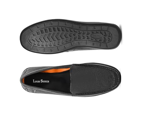 LOUIS STITCH Men's Raven Black Slip-On Loafers | Ultra Lightweight Slip-On Solid Formal Shoes for Men | Loafers with All-Day Comfort | LSFLPDMPUJB | UK-6