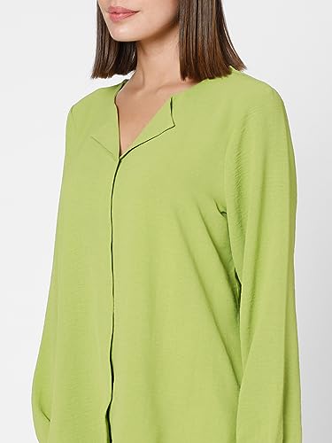 VERO MODA Women Solid Polyester Regular Fit Green Shirt