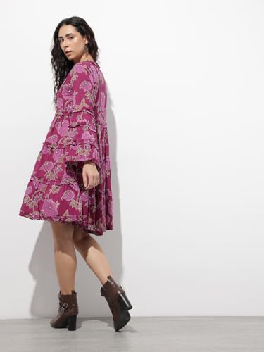 Divena Purple V-Neck Midi Cotton Dress-DK2305