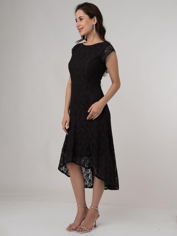 Zink London Women's Black Lace Round Neck Midi Dress