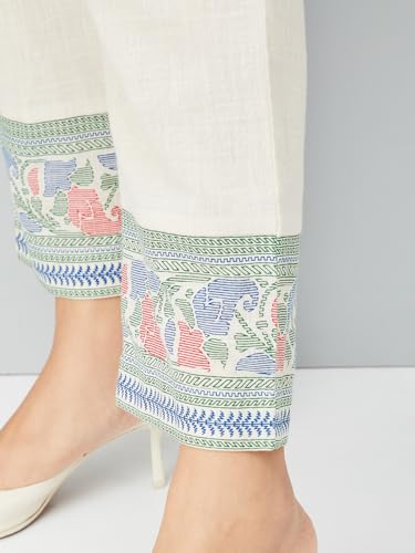 Max Women Floral Print Straight Kurta Set (Off White_M)