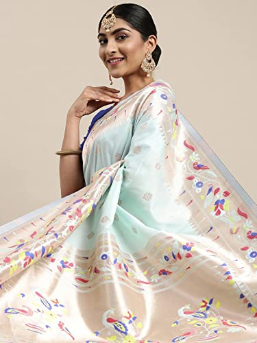 Pandadi Saree Women's Paithani Paithani Silk Saree With Blouse Piece (371PS10_Light Blue)