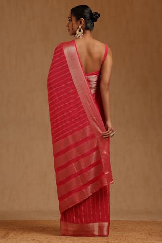 Soch Womens Fuchsia Georgette Stripes Zari Woven Saree
