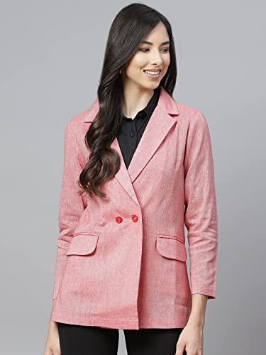 Cottinfab Women Pink Solid Regular Fit Double Breasted Blazer