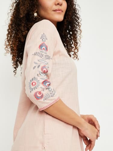 Max Women Cotton Blend Regular Fit Regular Kurta (NAWWSP25ZU_Peach Large)