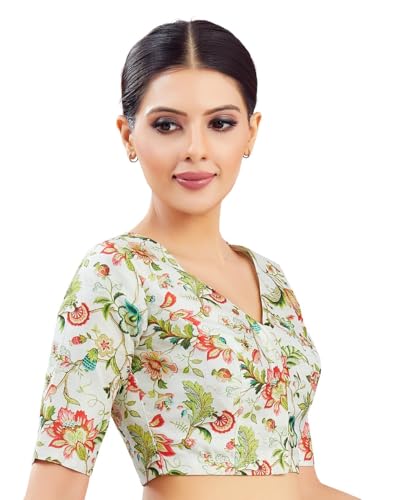 Studio Shringaar Women's Multi Coloured Printed V-Neck Saree Blouse (Multicolor, 48)