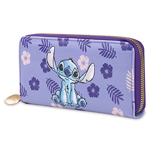Disney Stitch Purse for Women Teenagers Girls, Zip Around Coin Purse with Card Slots, Travel Wallet - Stitch Gifts for Women, Purple Stitch, One Size, Zippered
