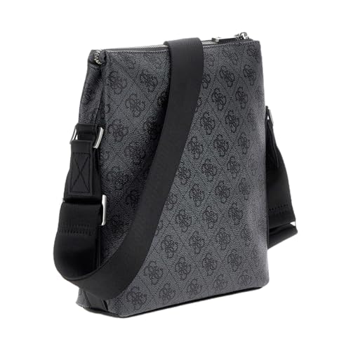 GUESS Men Black Polyurethane Monogram Vezzola Eco Xbody Bag with Zipper