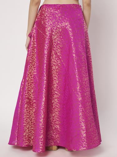 studio rasa Women's Brocade Floral Bias Skirt for Wedding Festive Party (SKTC72519L_Pink_Large)