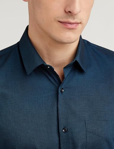 Peter England Men's Everyday Solid Slim Fit Full Sleeve Formal Shirt | Cotton-Rich, Blue